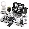 Modern Tech Accessories and Daily Essentials Setup With Laptop Smartphone Desk Lamp Succulent and Stationery