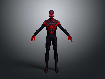 Spider Man Character Design With Black Red Suit And Web Pattern Mask 3d model