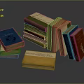 Vintage Old Books With Various Colored Covers Stacked And Placed On Dark Background