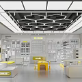Modern Clothing Store Interior With White Display Racks Yellow Seating And Fashion Mannequins