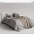 Modern Double Bed With Upholstered Headboard And Cozy Neutral Tones Pillows Throw Blanket
