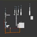 3D Model Of Computer Network Equipment With Antennas Orange Cables And Devices