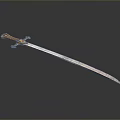 Ornate Ancient Sword With Golden Hilt And Shiny Silver Blade Design