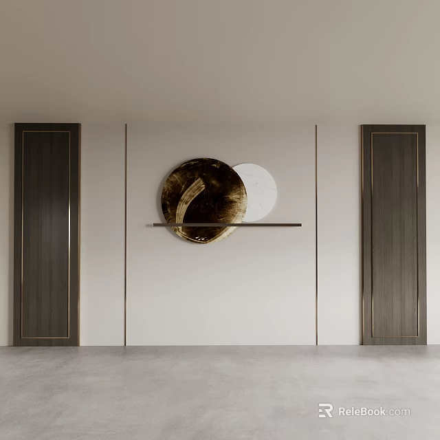 Elegant Modern Sofa Background Wall with Golden Circular Decoration Wooden Frame and White Wall 3d model 