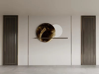 Elegant Modern Sofa Background Wall with Golden Circular Decoration Wooden Frame and White Wall 3d model