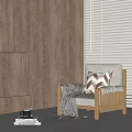 Cozy Single Sofa Interior With Wooden Frame Geometric Pillow And Gray Blanket