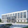 Modern Office Building Exterior Design With Glass Windows Landscaped Square And Greenery