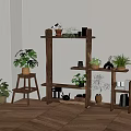 Wooden Indoor Plant Shelf With Potted Plants Decorative Items And Books