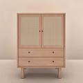 Natural Wood Entryway Side Cabinet With Rattan Doors And Storage Drawers Minimalist Style