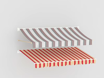Swing Door With Gray White And Red White Striped Patterns And Yellow Edge Trim 3d model
