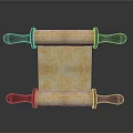Ancient Scroll with Animal Themed Textured Paper and Brown Wooden Handles