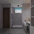 Modern Bathroom Interior Design With Shower Area Large Mirror Vanity And Washing Machine