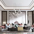 New Chinese Style Living Room Sofa Stool Leisure Chair Coffee Table Corner Table Bookcase Table Lamp Chandelier Floor Lamp 3d model