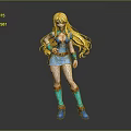 3D Female Character Model With Long Golden Hair Blue Outfit And Boots