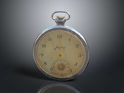 Vintage Pocket Watch With Metal Case Analog Dial And Small Subdial 3d model