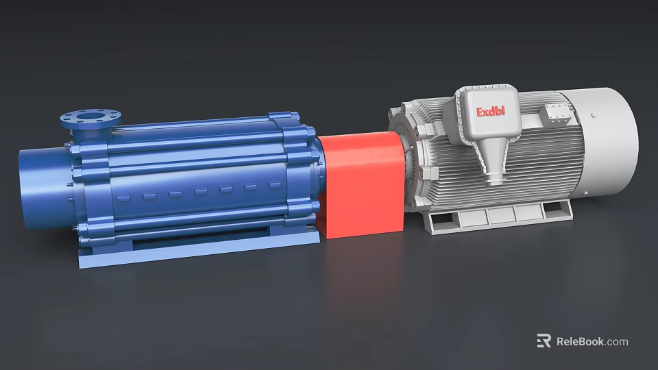 Blue And Gray Industrial Pumps Featuring Red Connecting Part And Edel Logo 3d model 