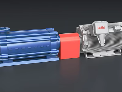 Blue And Gray Industrial Pumps Featuring Red Connecting Part And Edel Logo 3d model