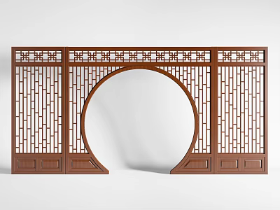 Traditional Chinese Wooden Screen With Circular Arch And Lattice Design For Interior Decor 3d model