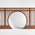Traditional Chinese Wooden Screen With Circular Arch And Lattice Design For Interior Decor