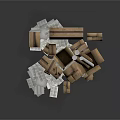 Open and Stacked Cardboard Boxes with Packing Materials on Dark Surface 3d model