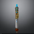 Multi Colored Vertical Industrial Component With Blue Top Yellow Middle And Red Base