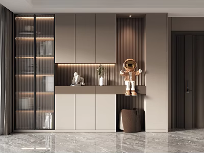 Modern Minimalist Shoe Cabinet Design With Open Shelves LED Lighting And Storage Compartments 3d model