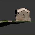 Small Brick Model Building With Red Roof On Green Grass And Pathway