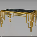Elegant Modern Table With Golden Frame Dark Marble Top And Geometric Pattern Legs 3d model