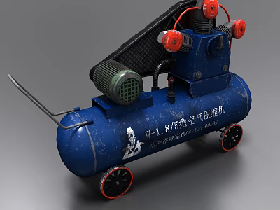 Industrial Air Compressor V188 Model Blue Mobile Unit With Storage Tank And Wheels 3d model