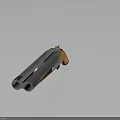 Vintage Double barrel Pistol Featuring Silver Barrels Wooden Grip Metal Parts and Gold Accents