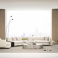Modern Minimalist Living Room With Sofa Coffee Table Set Floor-to-Ceiling Windows And City View