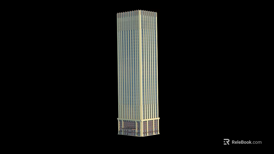 Modern Tall Office Building With Glass Curtain Wall And Vertical Lines 3d model 
