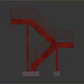 Modern Red Staircase Structure Featuring Platform Railing And Concrete Base Design