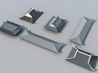Traditional Chinese Architectural Components Various Shaped Roof Structures With Tile Patterns 3d model