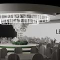Elegant Banquet Hall Interior With Round Stage Decorative Flowers And Circular Chandelier