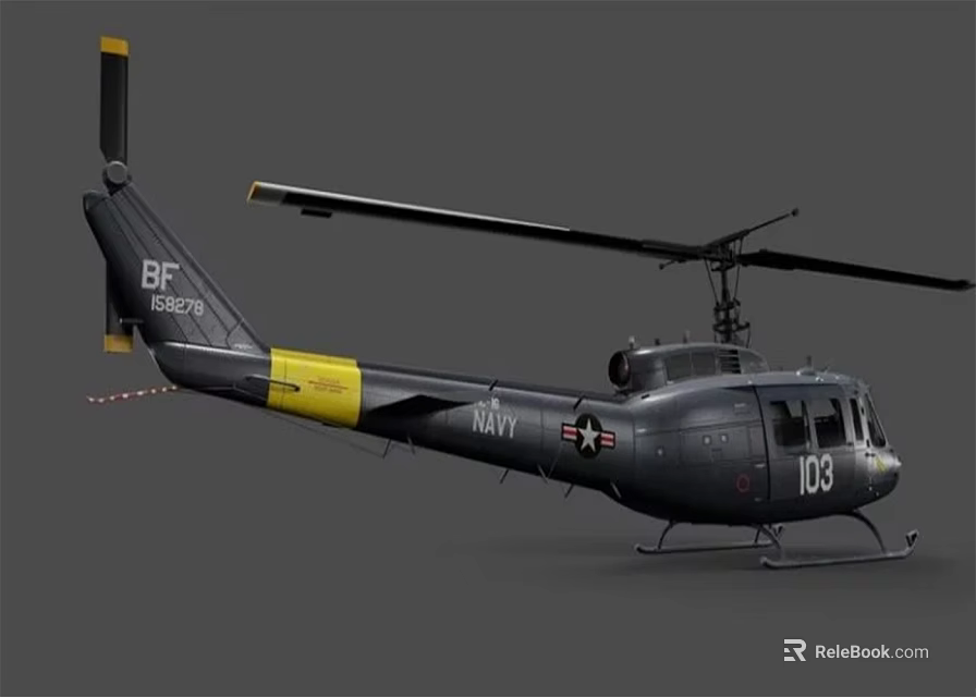 Gray Navy Military Helicopter Featuring Yellow Stripe Tail Markings And Number 103 3d model 