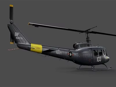 Gray Navy Military Helicopter Featuring Yellow Stripe Tail Markings And Number 103 3d model