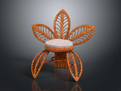 Flower Shaped Rattan Leisure Chair With Leaf Design And Round Seat 3d model