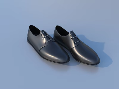 Men's Black Leather Lace Up Formal Shoes With Shiny Finish And Classic Design 3d model