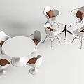 Modern Round White Dining Table And Chair Sets With Brown Cushions 3d model
