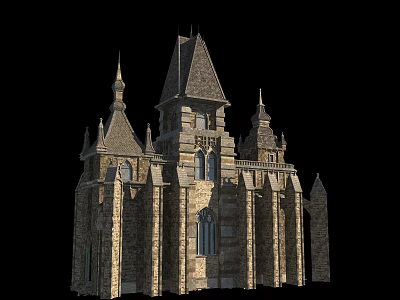 Ancient Gothic Architecture With Stone Spires Towers And Stained Glass Windows 3d model