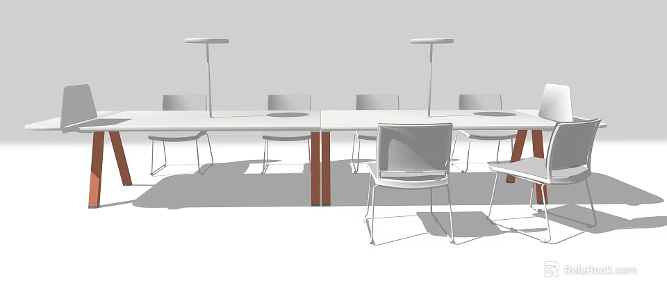 Modern Office Desk Setup With Multiple Chairs And Table Lamps 3d model 