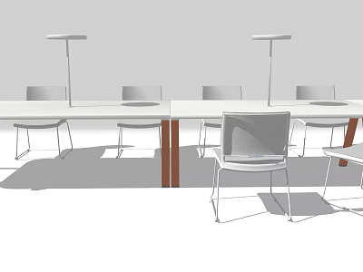 Modern Office Desk Setup With Multiple Chairs And Table Lamps 3d model