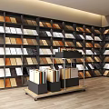 Various Material Samples Displayed On Wall Shelves With Diverse Colors And Textures For Interior Design 3d model