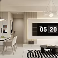 Modern Living And Dining Room With Sofa Dining Table Chairs Rug And Pendant Light