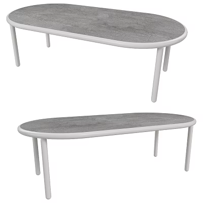 Modern Oval Dining Table Design With Gray Tabletop And White Legs 3d model