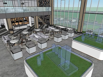 Modern Sales Office Interior With Open Space Model Display Lounge Area And Glass Curtain Wall 3d model
