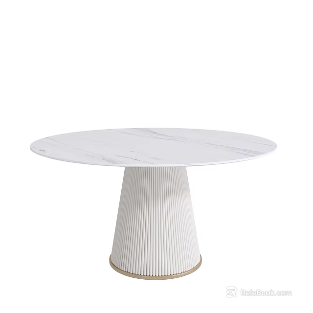 Round White Marble Dining Table With Fluted Conical White Base And Modern Design 3d model