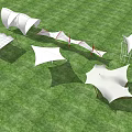 Modern Tensile Membrane Structures On Green Grass Field With White Canopies