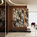 Modern Foyer Hallway Design With Wooden Walls And Marble Decorative Panels